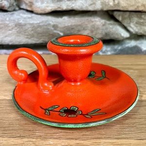 VTG German Gallo Piroschka Candle Holder Red - Orange Flower Green Chamberstick